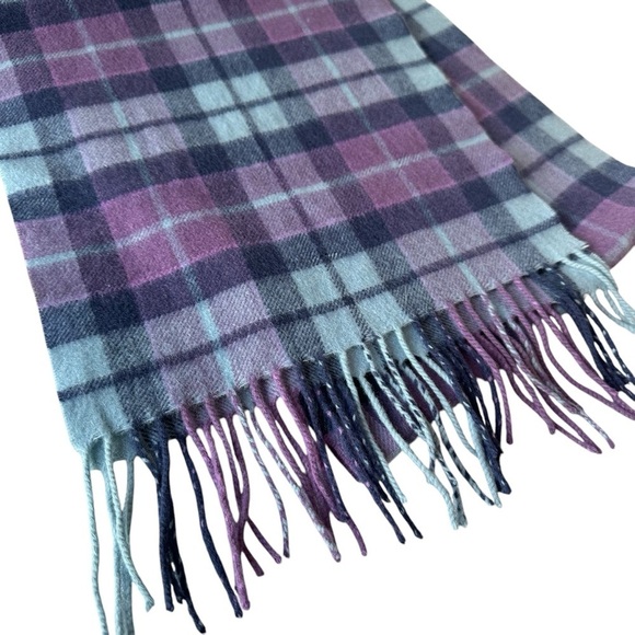 Fringed Plaid Scarf in Purple and Blue - Picture 1 of 8